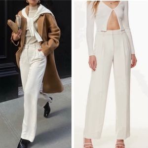 Aritzia Wilfred The Effortless Pant High Waisted Wide Leg Crepe Trouser White 6